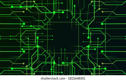 Global Connectivity: Illustration of an internet concept with social network communication in the global computer networks. The green circuit design visually represents seamless digital connectivity