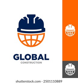 global construction logo with helmet and globe icon