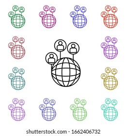 Global contacts multi color style icon. Simple thin line, outline vector of sosial media network icons for ui and ux, website or mobile application