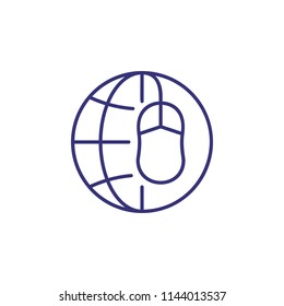 Global control line icon. Globe, hemisphere, computer mouse. Networking concept. Can be used for topics like communication, global manipulation, ecology, earth, business