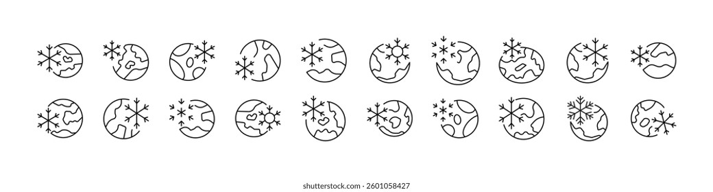 Global Cooling Line Icon Set. Outline Signs for Graphic and Web Design, Apps, Adverts, Various Cards
