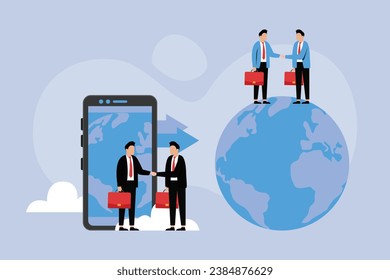 Global cooperation. Businesspersons shaking hands 2D flat vector concept for banner, website, illustration, landing page, flyer, etc