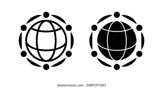 global cooperation icon logo concept people join hands around the world isolated white background