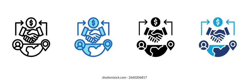 ícone Cooperação global Ilustração de vetor de vários estilos