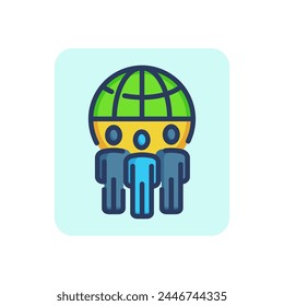 Global cooperation thin line icon. Worldwide, corporation, team outline sign. Business communication concept. Vector illustration for web design and apps