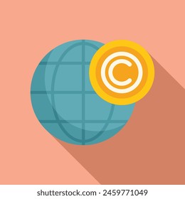 Global copyright law icon flat vector. Brand protect. Sign license modern