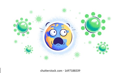 Global coronavirus crisis. Covid-19 pandemic and quarantine. The Earth attacked by 2019-ncov virus. Modern vector textured illustration.