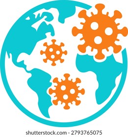 Global coronavirus pandemic vector icon earth globe covered with virus molecules worldwide epidemic outbreak infection spread international health crisis