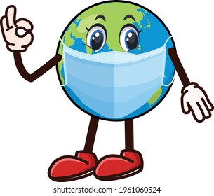 Global covid mask cartoon vector art and illustration