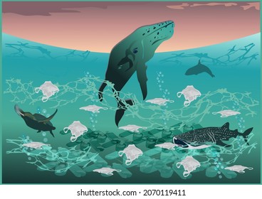 global crisis plastics pollution has a direct and deadly effect animals and sealife .Plastic accumulating in our oceans illustration 