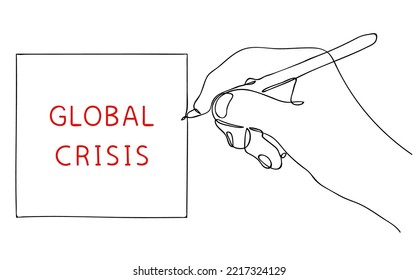 GLOBAL CRISIS. Shortage resources. Message of global crisis on paper. Editable hand drawn contour. Sketch in minimalist style. Vector illustration