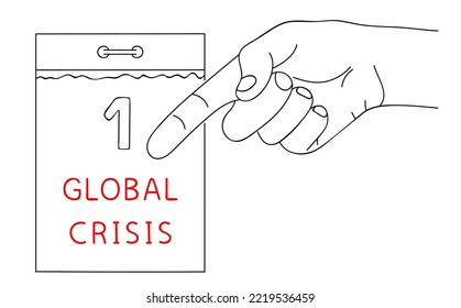 GLOBALE KRISE. Mangel an Ressourcen. Botschaft der globalen Krise auf dem Papier. Bearbeitbare handgezeichnete Kontur. Skizze im minimalistischen Stil. Vektorgrafik
