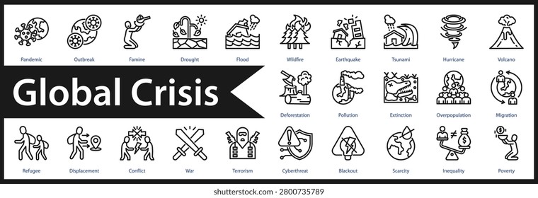 Global Crisis web icon set and collection