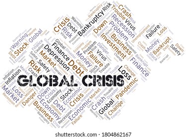 Global Crisis word cloud create with text only.