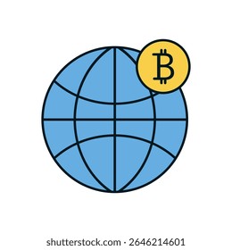Conceito de criptomoeda global com bitcoin sobre mundo globo ícone para economia blockchain e fintech