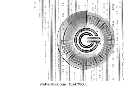 Global cryptocurrency GCC coin geometric symbol. 3d render hud target display digital electronic banking future innovation business technology vector illustration
