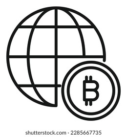 vector de contorno de icono de criptodivisa global. Dinero criptográfico. Comercialización financiera