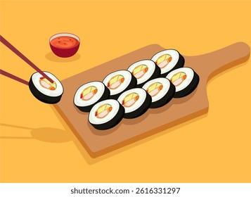 Global cuisine sushi dish illustration