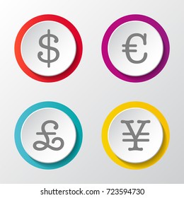 Global currencies - 3d icons on grey background. Vector.