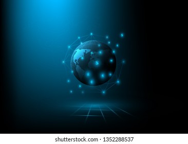 The global currency change network and money transfer on the blue background.