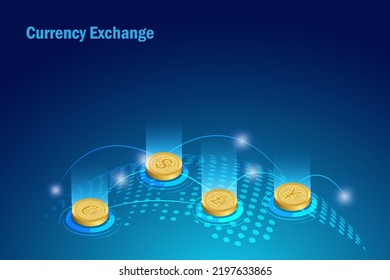 Global currency exchange. Foreign currency on globe with network connecting Digital finance and banking trading with secure innovation technology in space futuristic background. 