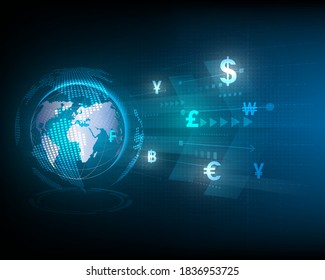 Global currency exchange icon with abstract high speed business network concept