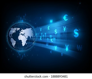 Global currency exchange icon transfer money stock market abstract background