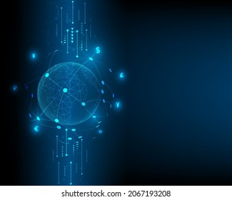 ilustración abstracta azul de la tecnología global de red de intercambio de divisas