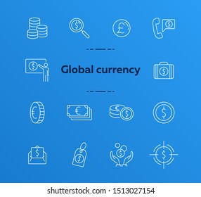 Global currency icon set. Dollar, cash, tax. Finances concept. Can be used for topics like converting money, trade, economy