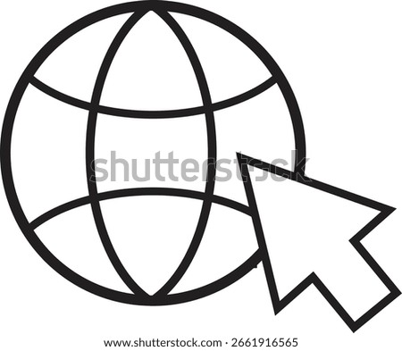 Global cursor icon representing world wide web or international browsing with transparent background