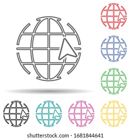Global cursor multi color set icon. Simple thin line, outline vector of navigation icons for ui and ux, website or mobile application
