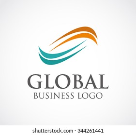 Global of curve connection abstract vector and logo design or template circle ribbon business icon of company identity symbol concept