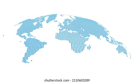 Global curved World map. Blue dotted Earth Planet background vector illustration.