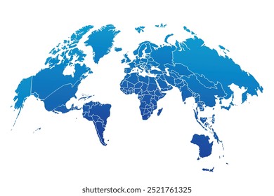 Global curved World map. Blue Earth Planet background vector illustration.