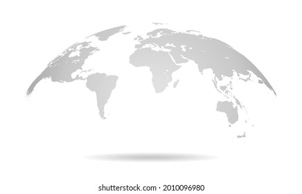 Global curved World map. Gray Earth Planet background vector illustration.