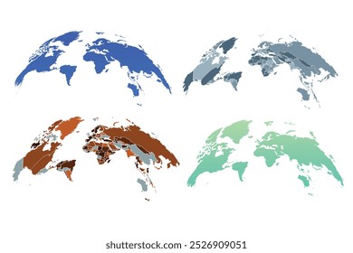 Global curved World map. Multicolor Earth Planet background vector illustration.