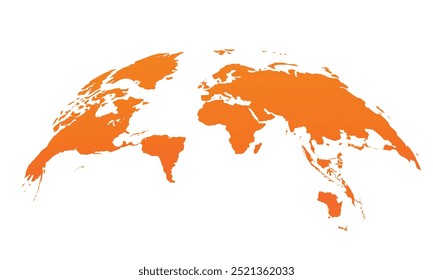 Mapa mundial curvado global. Ilustración vectorial de fondo naranja de Earth Planet.