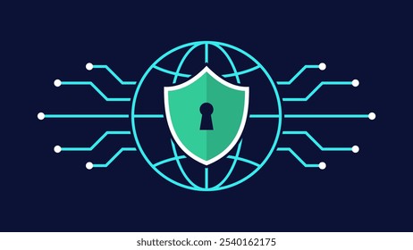 Ilustración de seguridad cibernética global - Vector editable: adecuado para infografías con Tecnología, Internet y tema de seguridad.