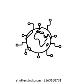 Global cyber technology icon, circuit microchip concept for future world, processor tech with globe