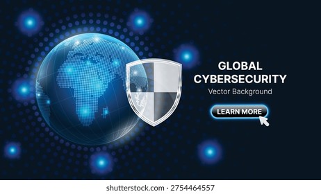 Global Cybersecurity Shield with Digital Earth Globe – Network Data Protection Technology Vector Background