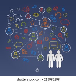 Global cyberspace social network concept vector