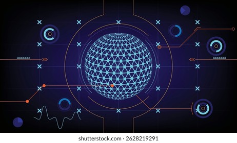 Global Data Analytics Interface Abstract World Sphere with Interactive HUD Elements