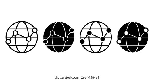 Global Data Chart Icons Black and White Globe Network Diagrams Vector Design Illustration Collections