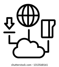 Global data download line icon 
