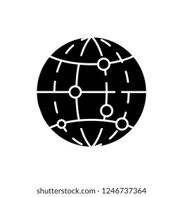 Global data encryption black icon, vector sign on isolated background. Global data encryption concept symbol, illustration 