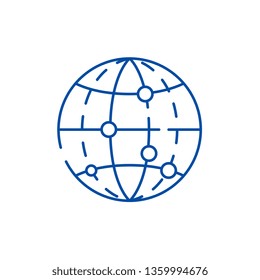 Global data encryption line icon concept. Global data encryption flat  vector symbol, sign, outline illustration.