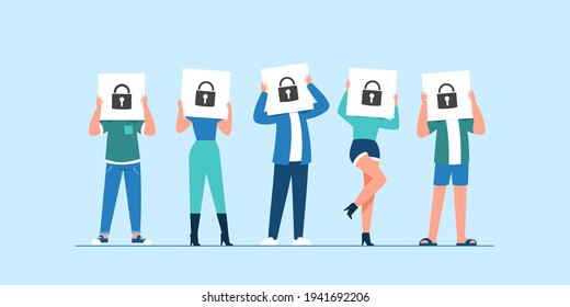 Global data or personal data security, cyber data security online concept, Internet security or information privacy and protection idea, flat isometric illustration isolated on blue background.