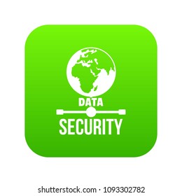 Global data security icon green vector isolated on white background