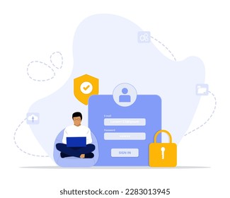 Global data security, personal data security, cyber data security online concept illustration. Suitable for landing page, ui, web, App intro card, editorial, flyer, and banner.