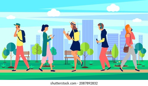 Global data sharing concept of young people using mobile smartphone to share posts and news in social networks. Man and woman holds smart phone to make repost of video news, listening to music